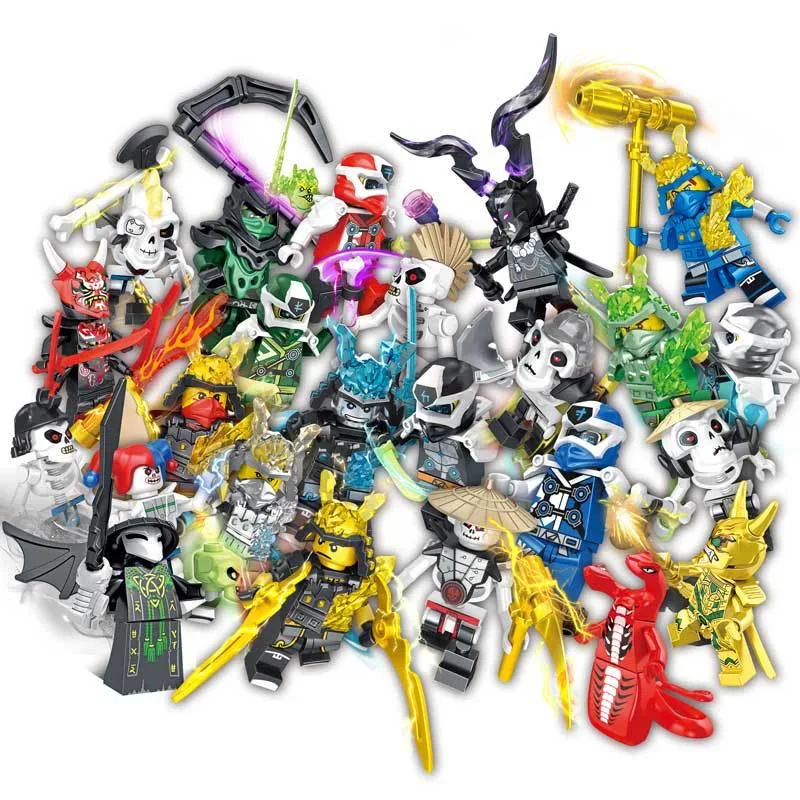 Mini figuras de acción de motocicleta Ninja, bloques de construcción, esqueleto, soldados, serpientes, Guerrero, figuras de película de Anime, juguetes para niños