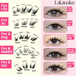LAKANAKU Fox Eye Cluster Lashes Premade Eyelashes Fluffy Fans Under Lashes Cluster Cat Eye Clusters