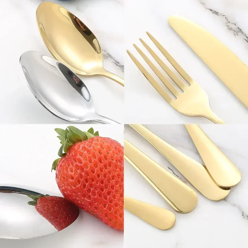 24Pcs Gold Cutlery Specular Light Stainless Steel Steak Knife Fork Spoon Teaspoon Upscale Restaurant Cutlery Set With Gift Box