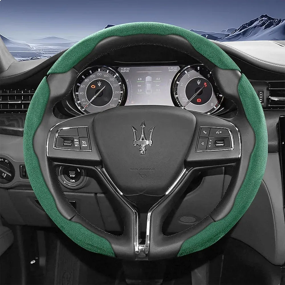 Suitable for Maserati Sports Suede Steering Wheel Cover with Split Snap-On Anti-Slip Design for Ghibli, Levante, Quattroporte