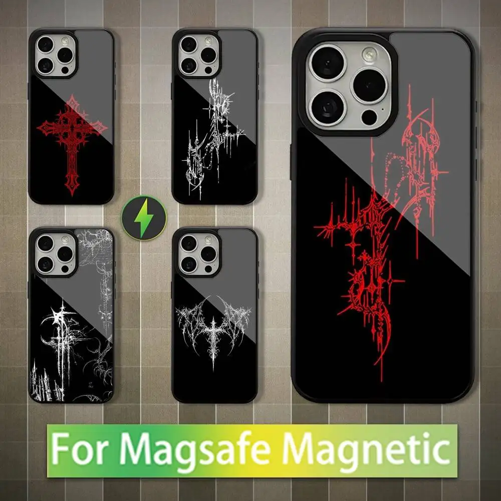 

Gothic Cyber Sigil Cross For iPhone Mini,13,Max,11,15,17,14,Plus,12,Pro,16,For Magsafe,Magnetic Wireless Charging Case