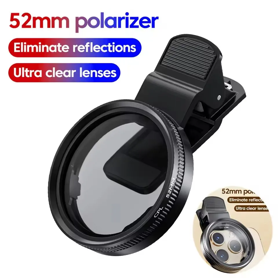 MINI soporte de filtro de teléfono con Clip de 52mm, montaje de cámara, filtro ancho, polarizador de lente, Kit de lente de filtro CPL portátil Universal para iPhone