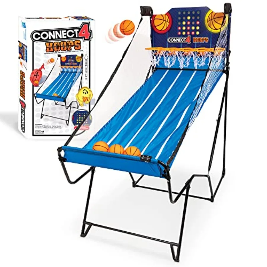 EastPoint Connect4 Hoops Basketball Hoop Game, Blue, Medium: 4-In-A-Row Strategy Play, Automatic LED Scoring, Inflation Pump In