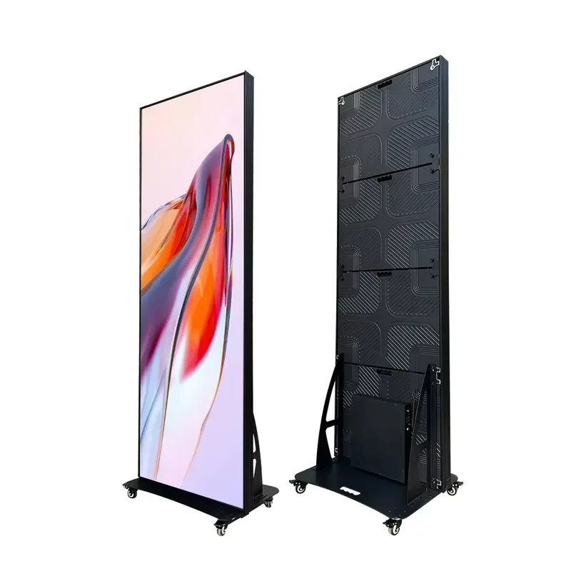 Double Sided Foldable LED Poster Display Wheels Outdoor/Indoor Full Color Vertical Digital Signage Advertising Screen