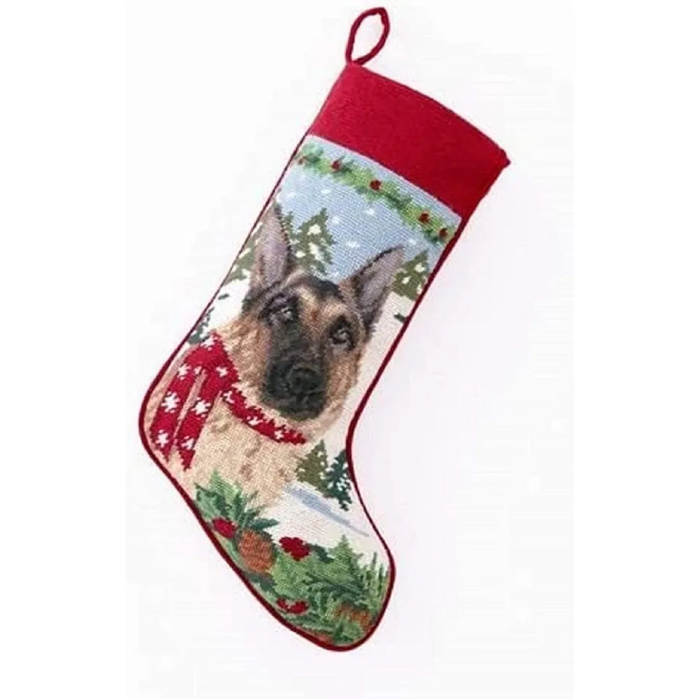 German Shepherd Needlepoint Stocking