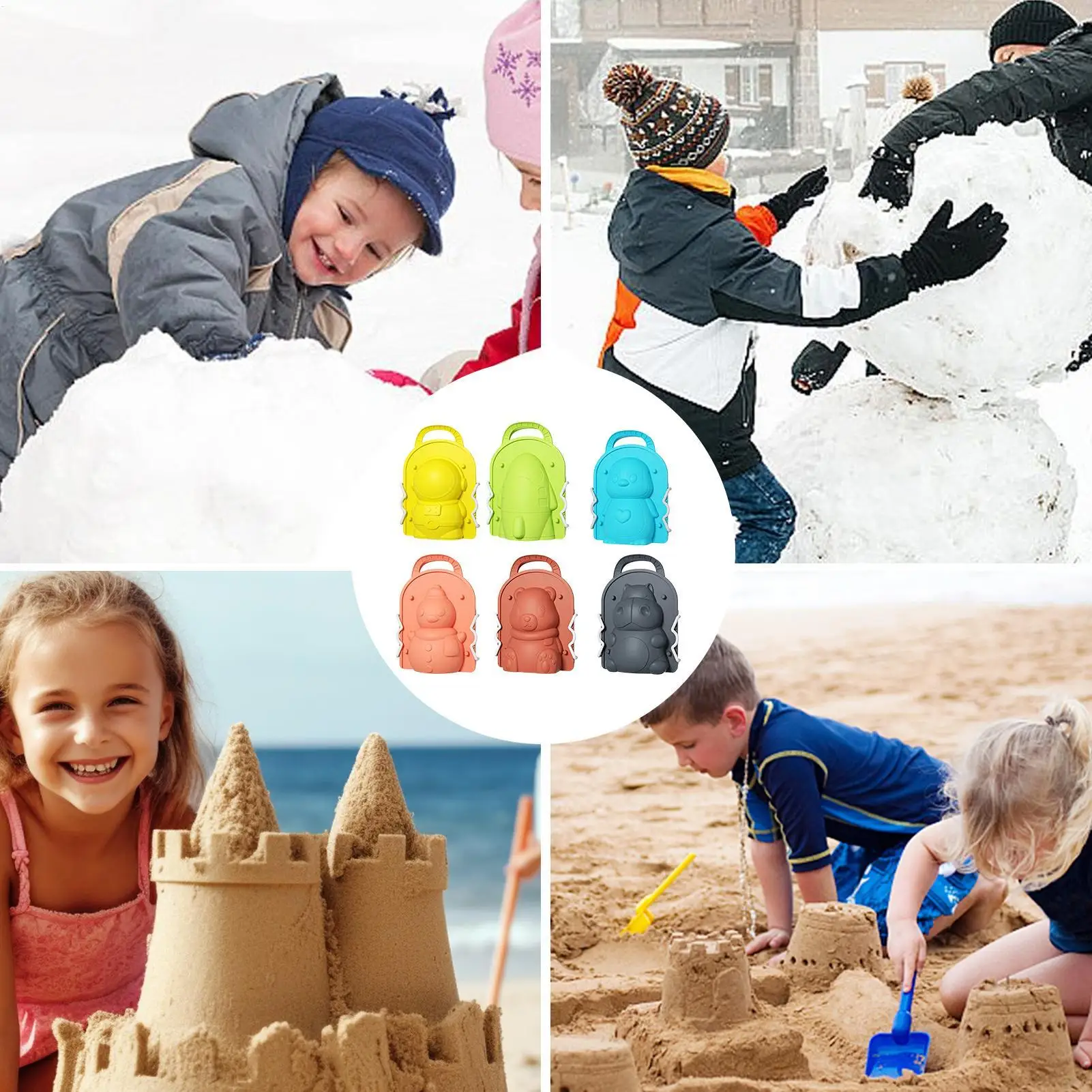 Creatori di palle di neve per bambini 6 pezzi Set di clip divertenti e carini Gioca con la neve Giocattoli per giochi che realizzano combattere la spiaggia Natale Famiglia Tempo invernale
