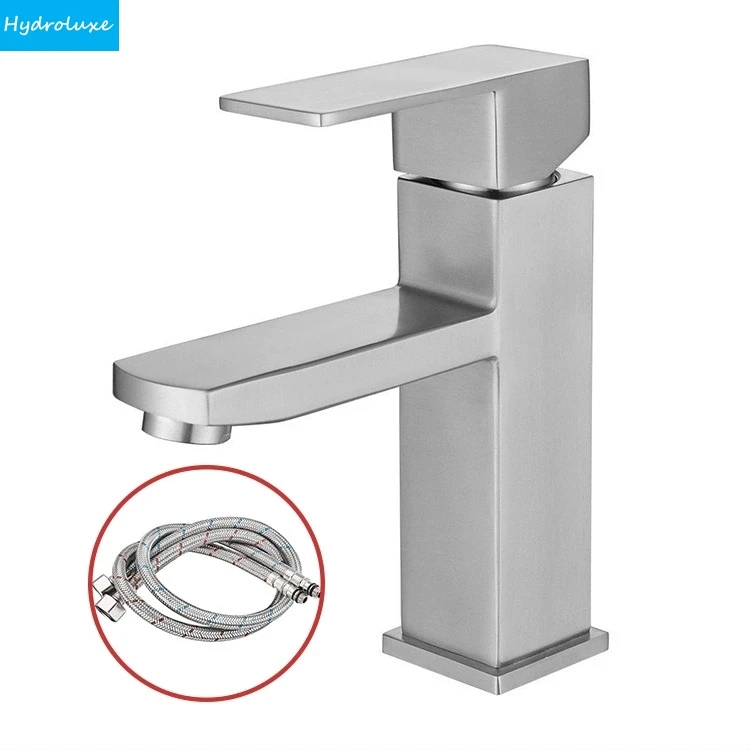 

Bathroom Wash Basin Sink Bathroom Faucet Deck Mounted Hot Cold Water Basin Mixer SUS304 Matte Black Lavatory Sink Crane Taps