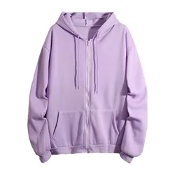 Solid Color Loose Casual Women Hooides Tops Long Sleeve Hooded Drawstring Zipper Jackets Coats y2k Clothes Streetwear Sudaderas