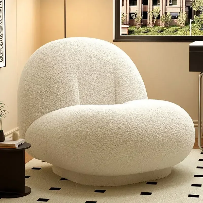 Cute Modern Chairs Living Room Naughty Lambs Wool Wood Lounge Chair Lazy Sofa Swivel Cadeira Giratoria   Decoration image 4