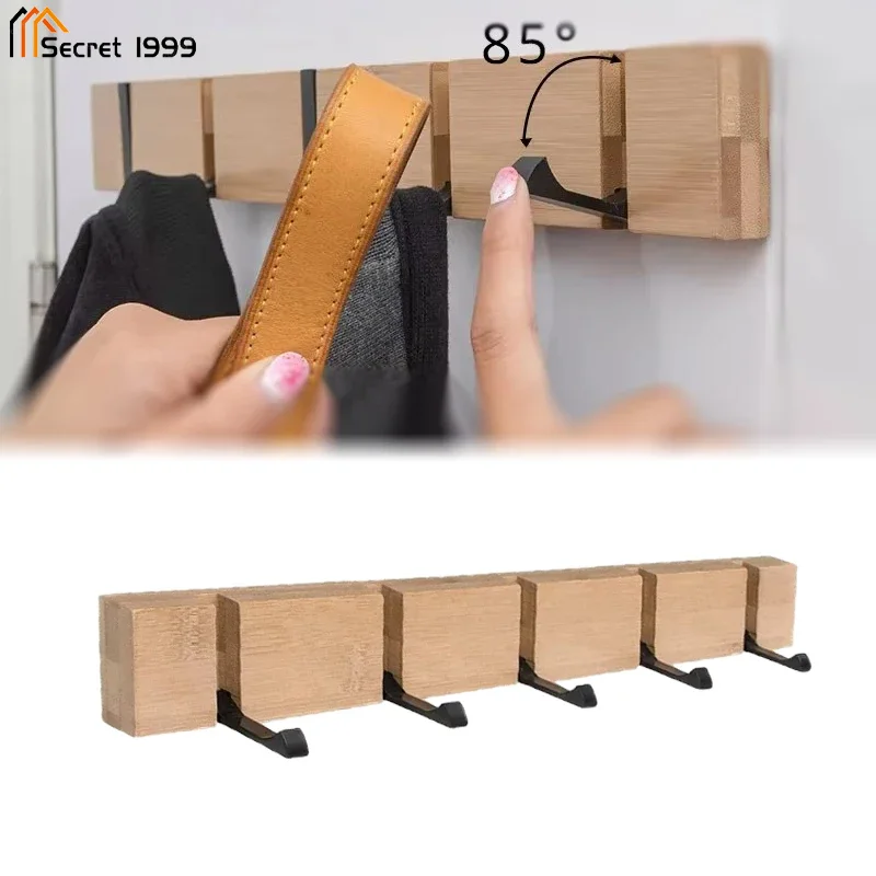 

Foldable Bamboo Wall-mounted Clothes Hooks Door Hangers Household Storage Hanger Towel Hook Shelf Bathroom Hanging Rack