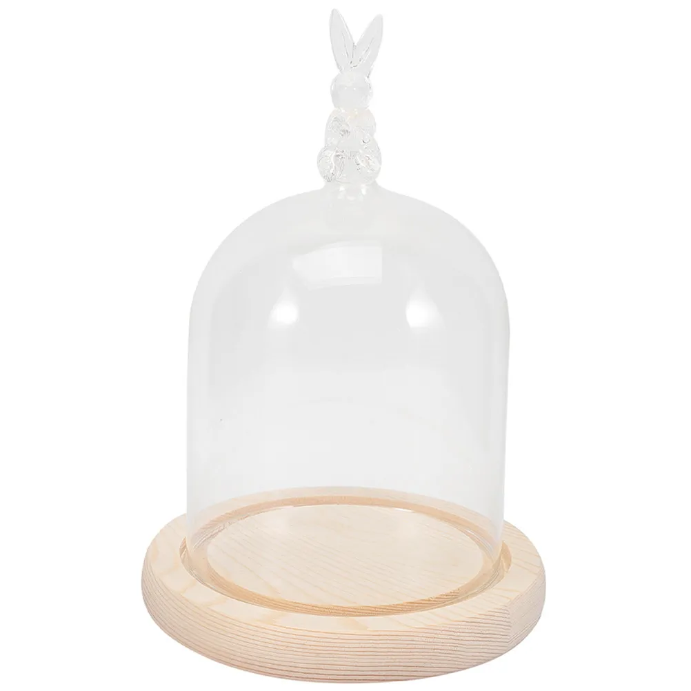 

1Set Lamp Cover Rabbit Shape Glass Dome Display Tray Wooden Base Household Flower Protector Ornament Decorative