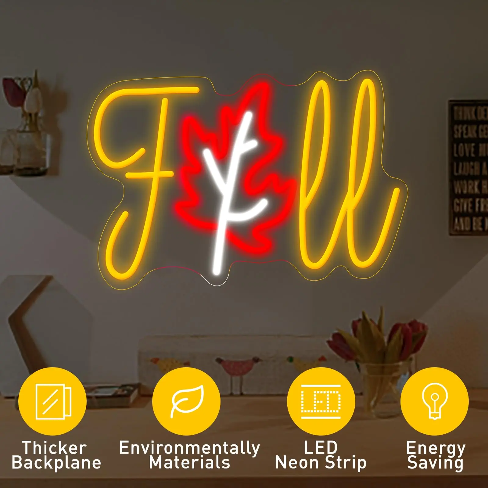 Thanksgiving Fall Neon Sign Maple Leaf Dimmable Autumn LED Light Up Sign Wall Decor for Home Harvest Celebrate Party Holiday Gif