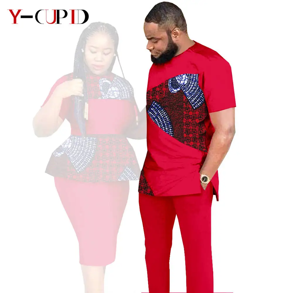 African Clothes for Couples Dashiki Women Patchwork Print Dresses Matching Men Outfit Top and Pants Sets Love Party Wear S20C010