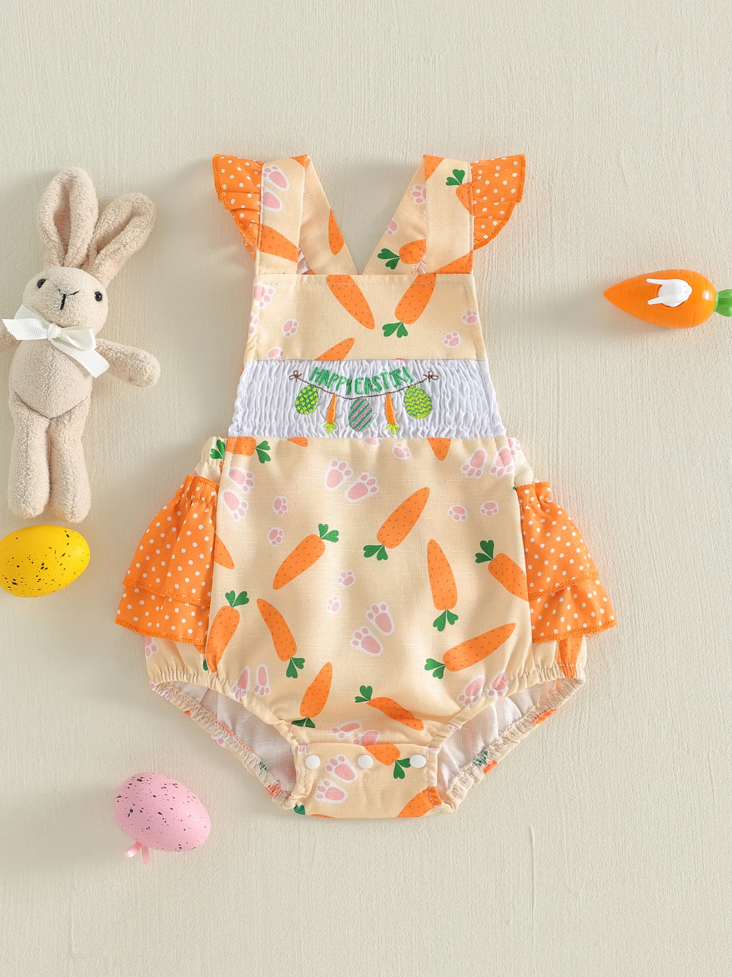 

Очаровательный детский комбинезон с цветочной вышивкой и рукавами с рюшами для пасхального наряда малыша - весенний комбинезон для малышей