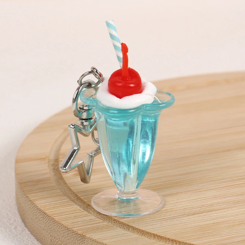 3D Simulation Ice Cream Phone Keychain With Star Pendant Creative Food Keyring For Bag Kawaii Charms Mobile Phone Accessories