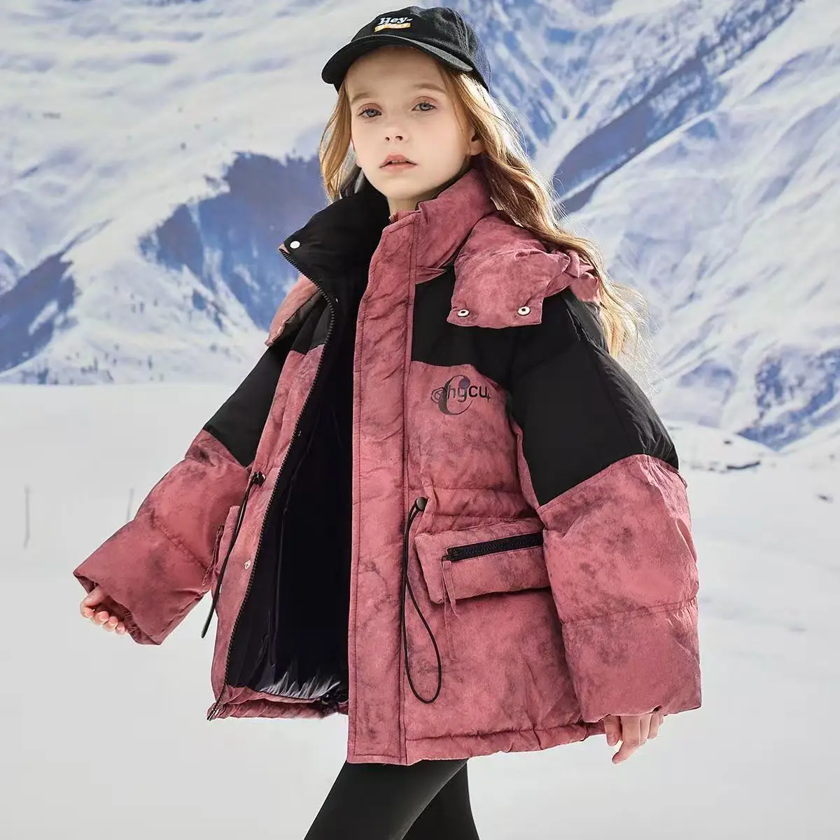 

2025 Winter Tie-Dye Cotton Coat Kids' Big & Tall Down Jacket Color-Blocked Thermal Outdoor for Boys & Girls Clothing
