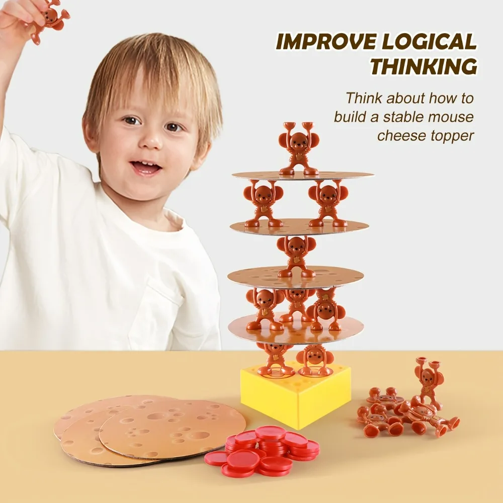 لعبة الطاولة التفاعلية للأطفال من سن 4 إلى 12 عامًا - لعبة التراص الممتعة على الجبن تعزز التنسيق بين اليد والعين والتفكير المنطقي