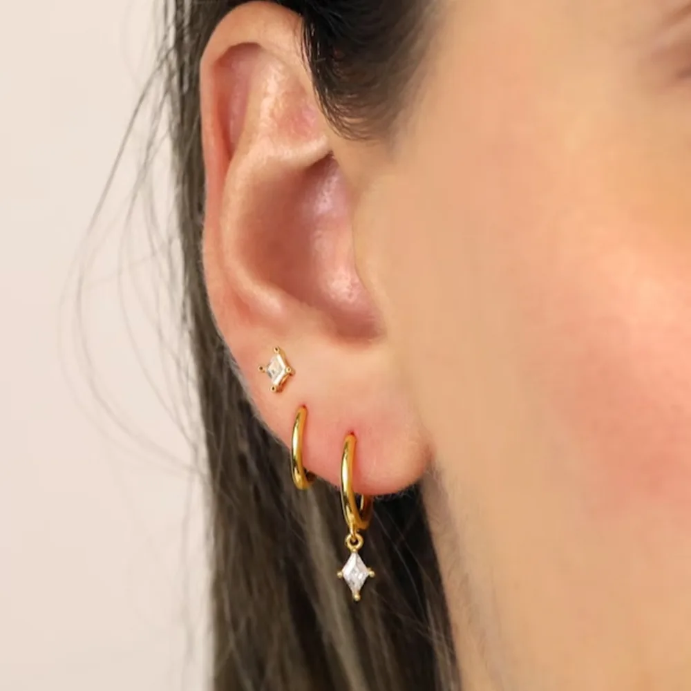 3pcs Set Hip-hop Fashion Micro Inlay Zircon Rhombus Pendant Stud Earrings for Women Personality Charm Jewelry Set Accessory Gift