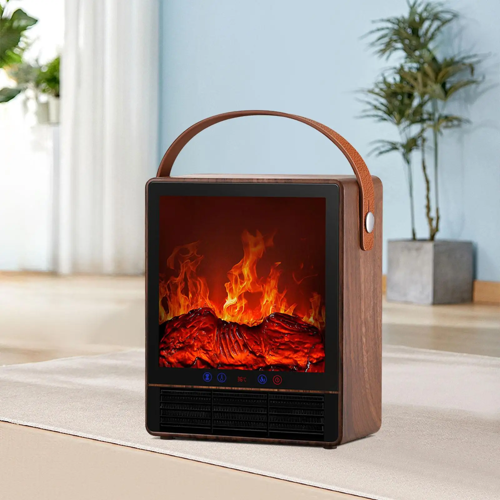 Electric Fireplace Heater Decorative Home Decor for Desktop Living Room Home Brown