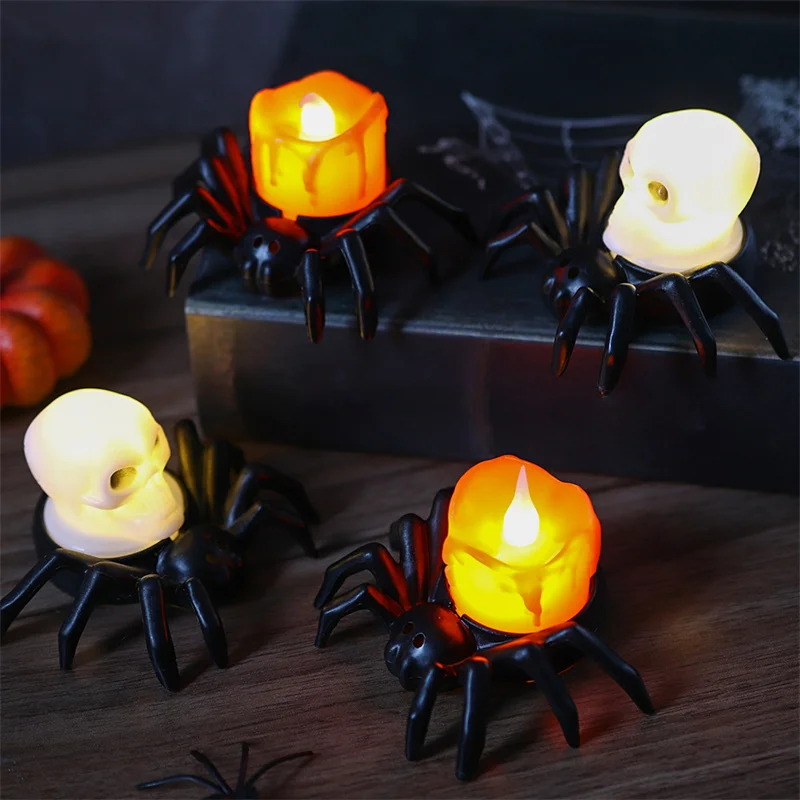 1pc Halloween Spider Back With Glowing Eyes Scary DIY Ornaments Party Atmosphere Decoration Supplies