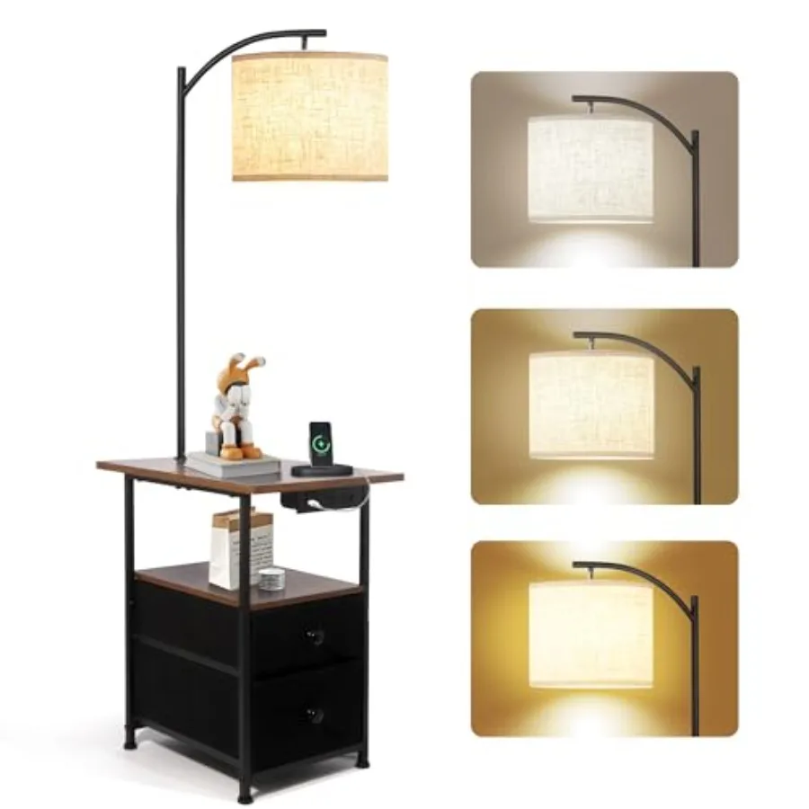 

Floor Lamp with Table and 2 Drawers End Table with 3 Color Temperature Reading Light Side Table Lamp with USB and Type C and AC