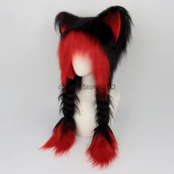 Plush Novelty Animal Hat Fursuit Fur Cat Ears Headwear Plush Warm Beanie Hat Costume Party Head Accessories for Halloween