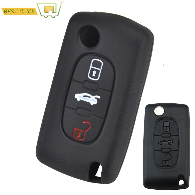 3 Button Silicone Key Case Cover For Peugeot 207 307 308 607 CC CW Expert Partner Tepee Keyless Fob Shell Holder Protector