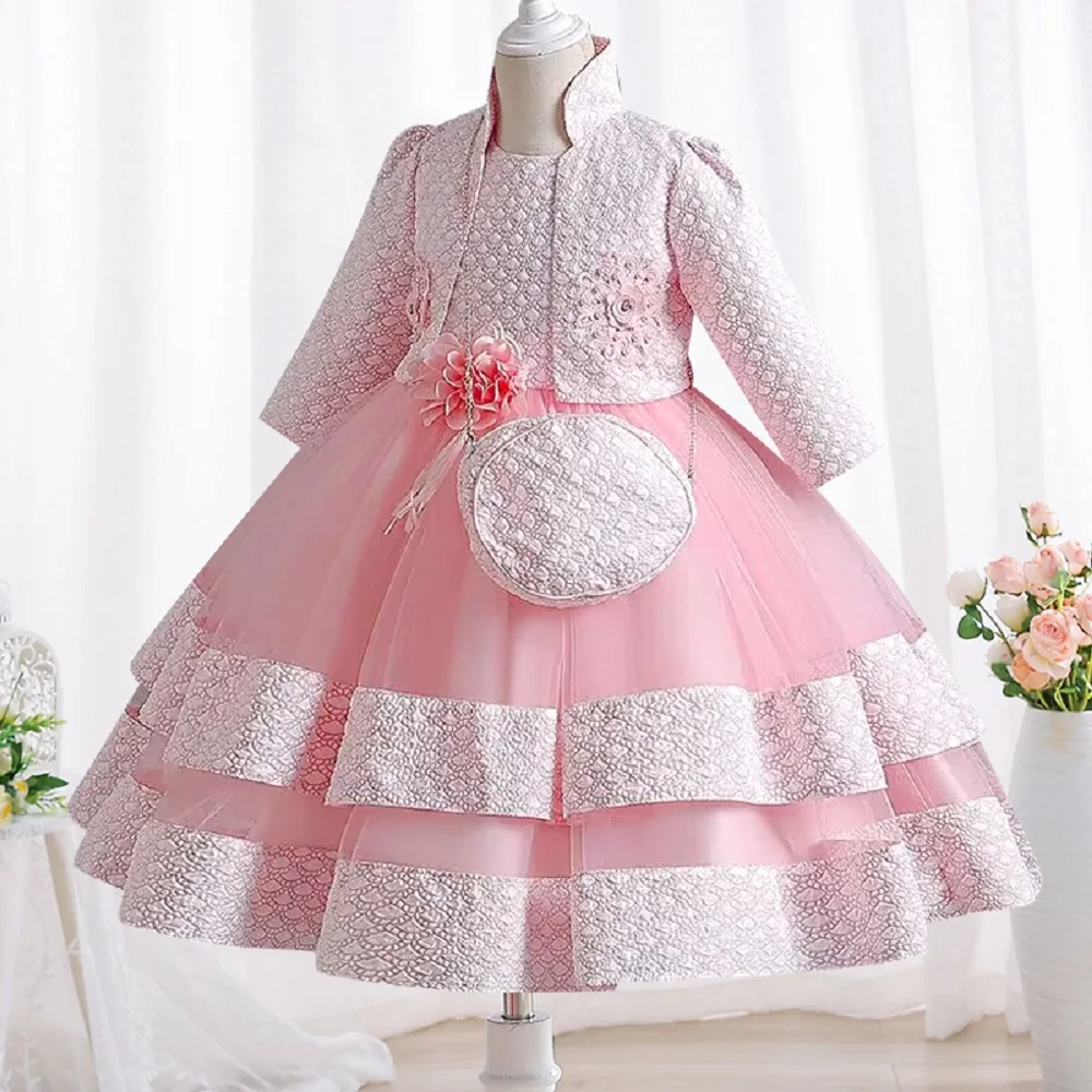 3-10 Year Old New Girls' Princess Dress Children's Christmas Show Long Sleeve Coat Dress Autumn Girls' Party Prom Dress