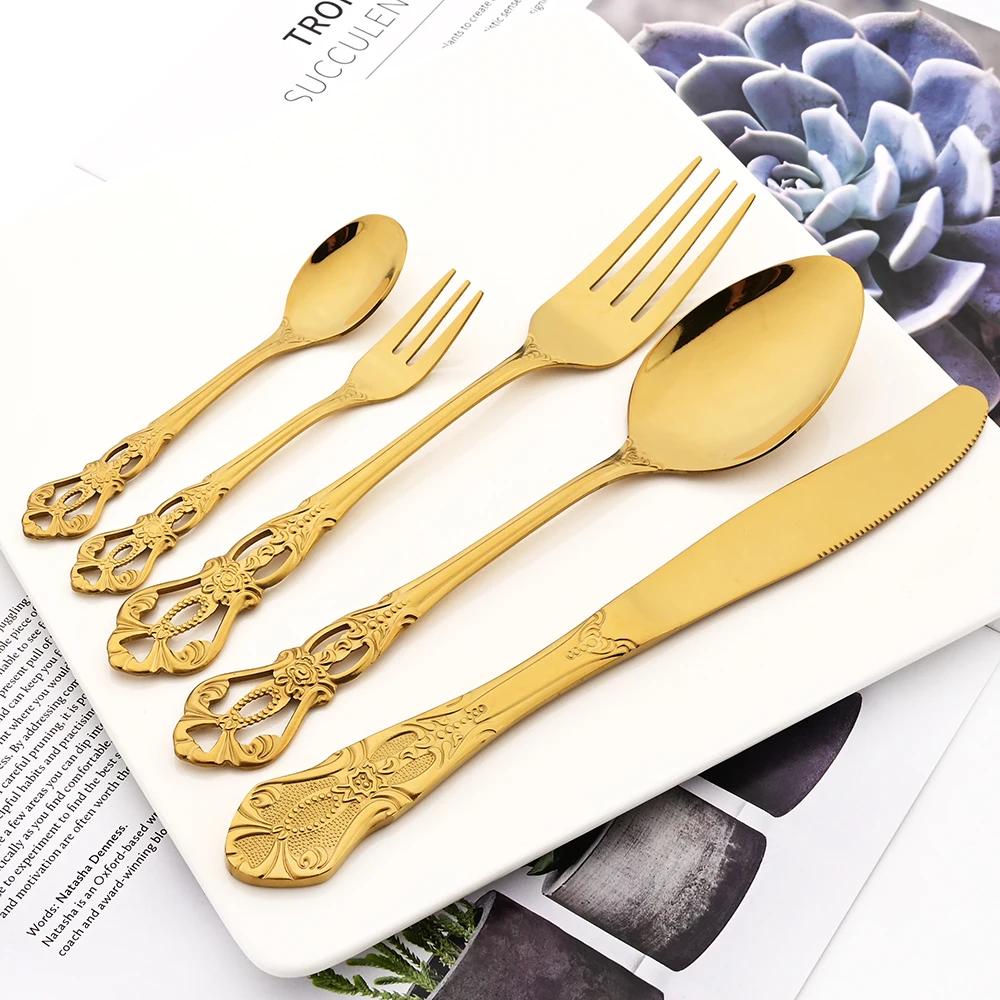 Drmfiy Royal 6/24Pcs Cutlery Set Stainless Steel Western Dinnerware Tableware Set Knives Forks Coffee Tea Spoons Silverware Set