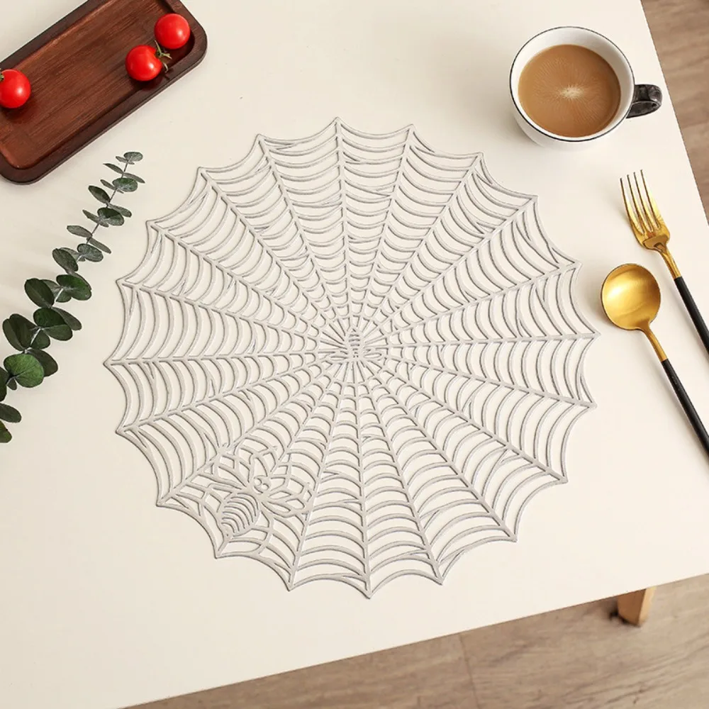 4PCS Non-slip Halloween Spider Web Placemat PVC Waterproof Spider Web Coaster Hollow Out European-style