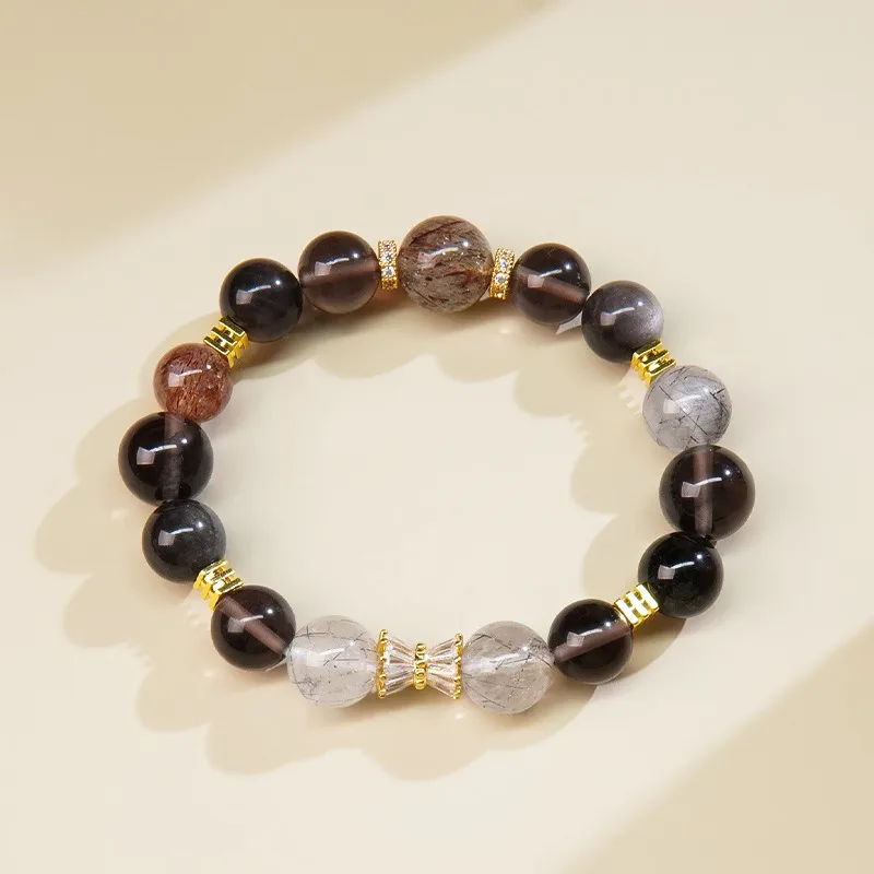 Natural Five Element Multi Gem Crystal Bracelet Citrine Tiger Eye Agate Bracelet for Men and Women Gifts