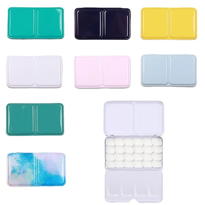 Half Pan Watercolor Tray Paints Tin Box Empty Palette Painting Storage Paint Tray Box for Painting Supplie