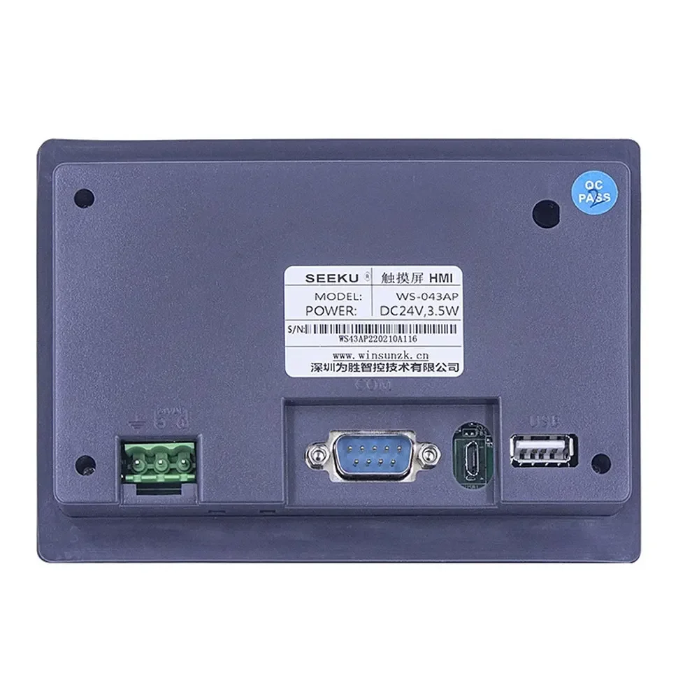 SEEKU Ekran wyświetlacza Hmi Ethernet 4 cale WS-043AP 32-bitowy 240 MHz ARM9 480 × 272 Px Wyświetlacz interfejsu człowiek-maszyna Zamknięty w pudełku