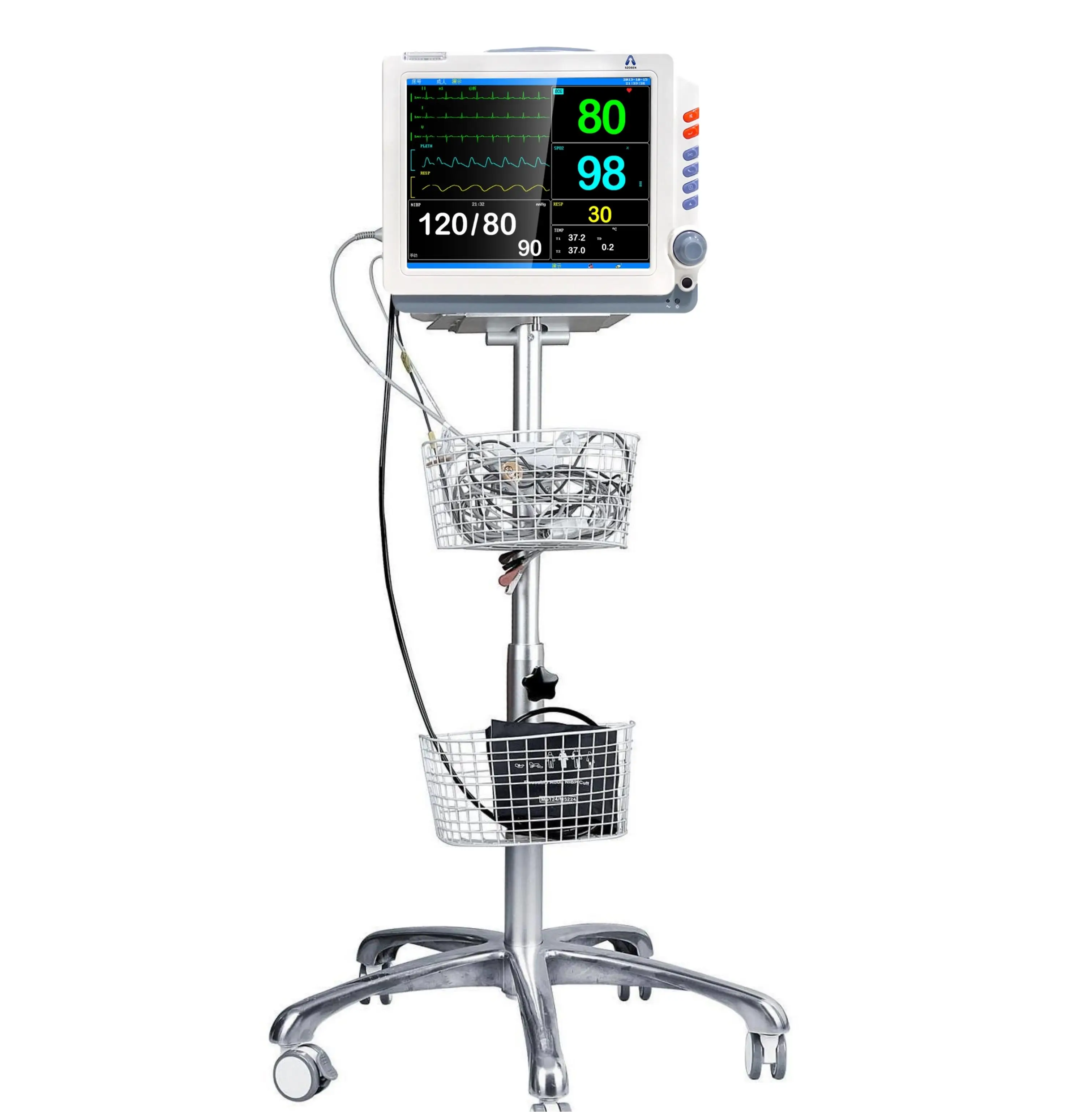 hospital equipment medical machine  patient vital signs monitor with stand cardiac monitor with trolley optional