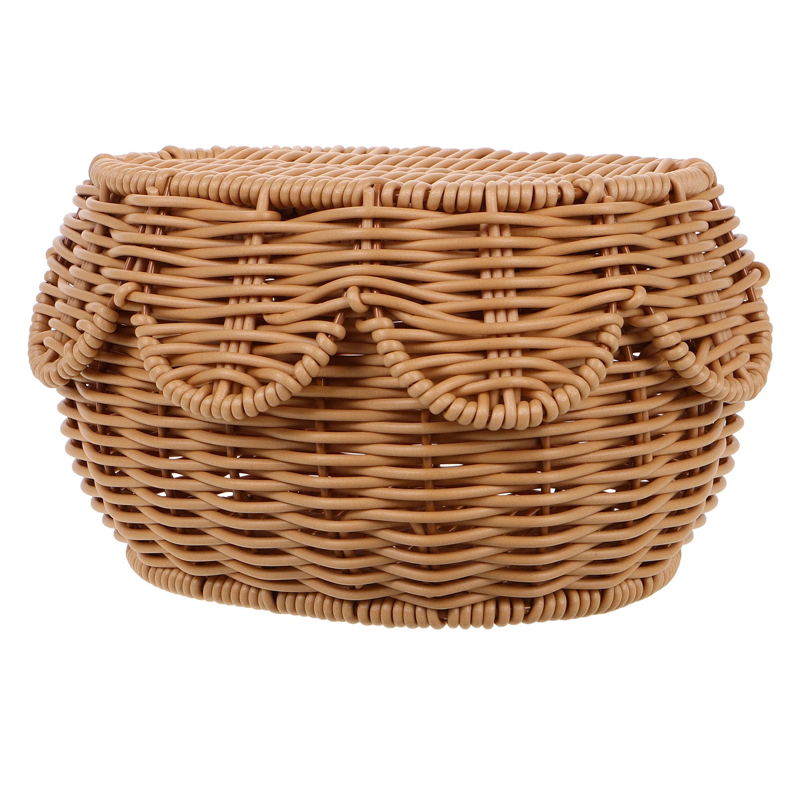 

Wicker Storage Basket with Lid Handwoven Rattan Organizing Bin for Snacks Cosmetics Jewelry Decorative Boxes Home Decor Living