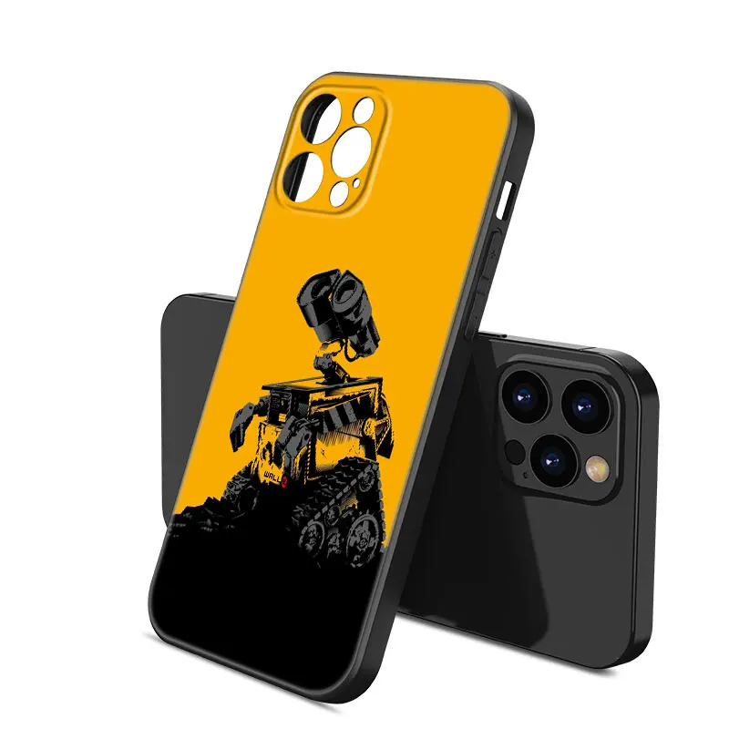 Cartoon Robot WALL-E Black Silicone Phone Case For Apple iPhone 12 13 Mini 11 14 15 16 Pro Max 7 8 Plus image 4