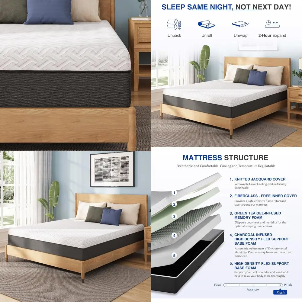 

Queen Size 12-Inch Green Tea Memory Foam Mattress for Cool Sleep and Pressure Relief - Bed in a Box with Removable Cover and Cer