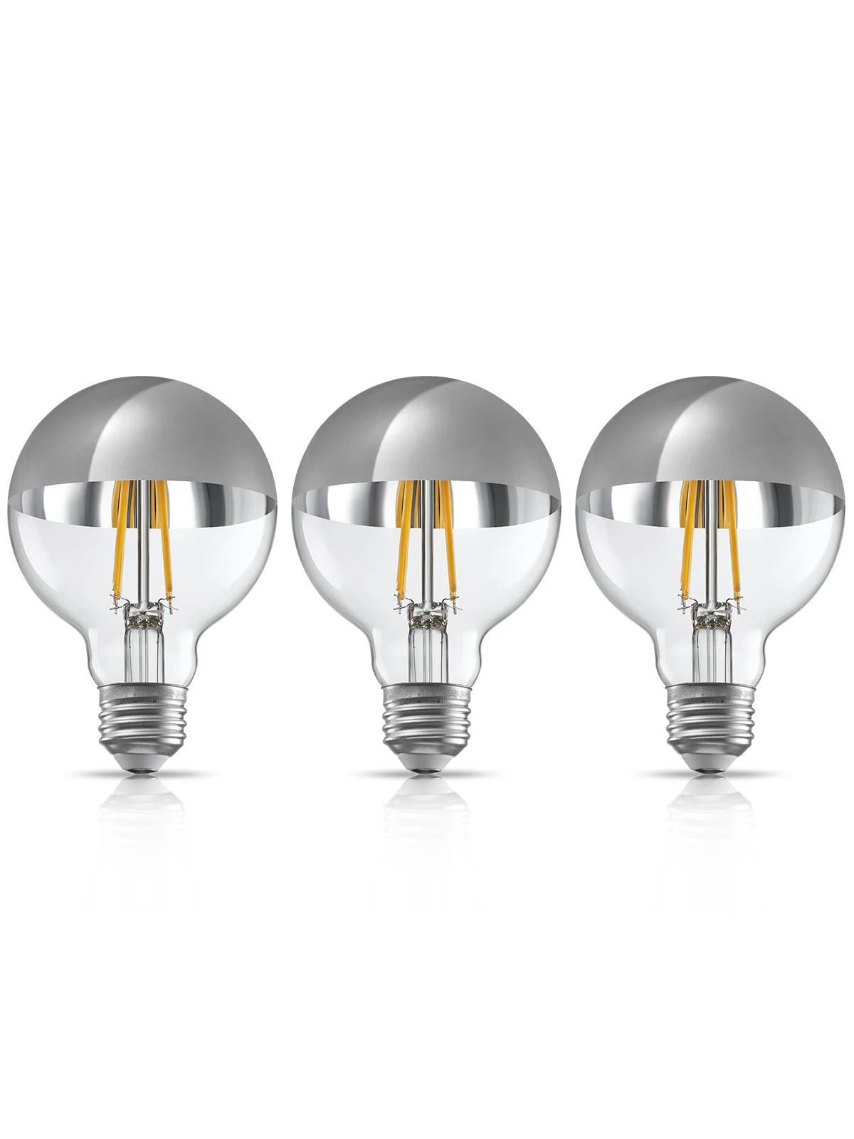 

3 Pack Dimmable Half Chrome Light Bulb, 7W (75W Eqv.), Anti Glare G25 Globe Light Bulbs for Vanity, Mirror, 3000K Warm