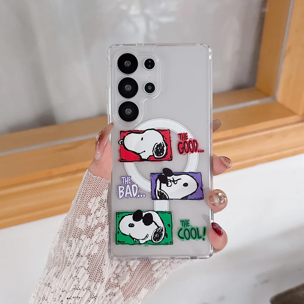 Cute Cartoon Snoopy Charlie Brown Magnetic Magsafe Wireless Charge Phone Case For Samsung Galaxy S26 25 24 23 Ultra Puls Cover - view 3