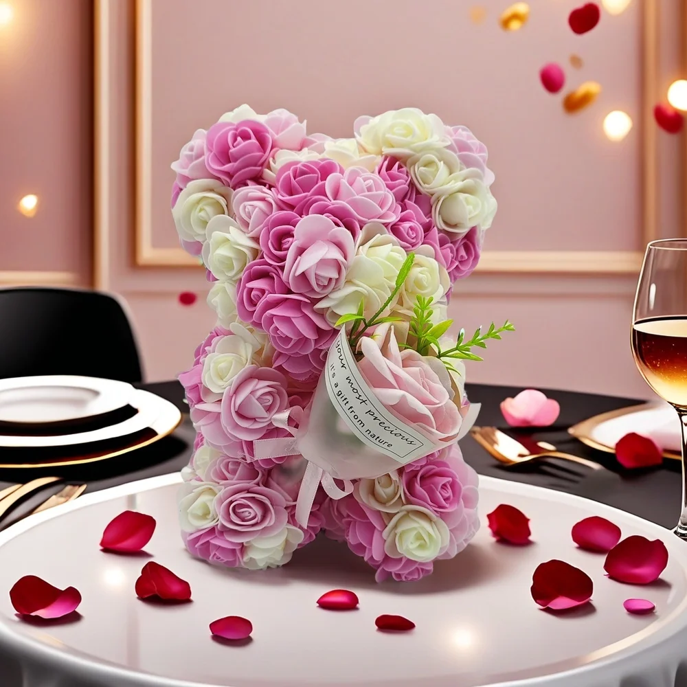 1-teiliger künstlicher Rosenbär mit Handkorsage, künstlicher Rosenbär als Geburtstagsgeschenk, Valentinstag, Hochzeit zum Muttertag