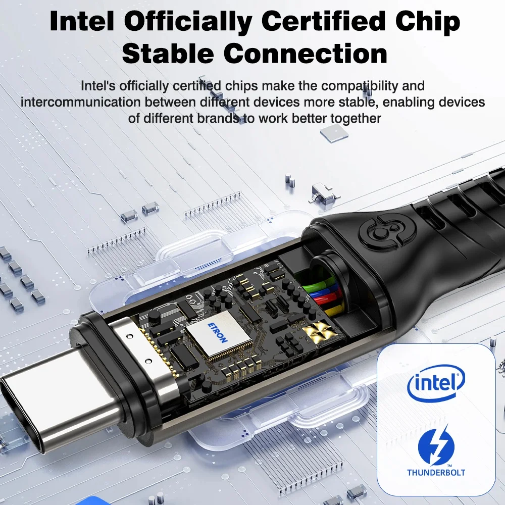 Thunderbolt 5 Certified Chip Cable 80Gbps USB C Thunderbolt Full-Featured Cable 120Gbps Single-Way Type C 240W for EGPU SSD Hub