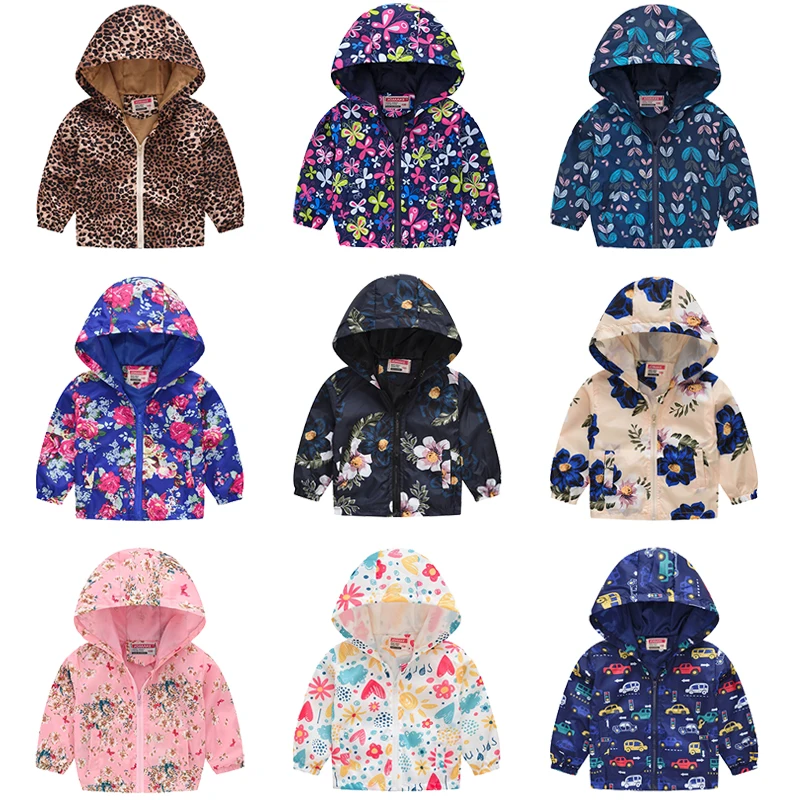 Spring Summer Fashion Printed Kids Windbreaker Coats For Girls Boys Jacket Hooded Children\'s Outerwear Clothing 2 3 4 5 6 Years