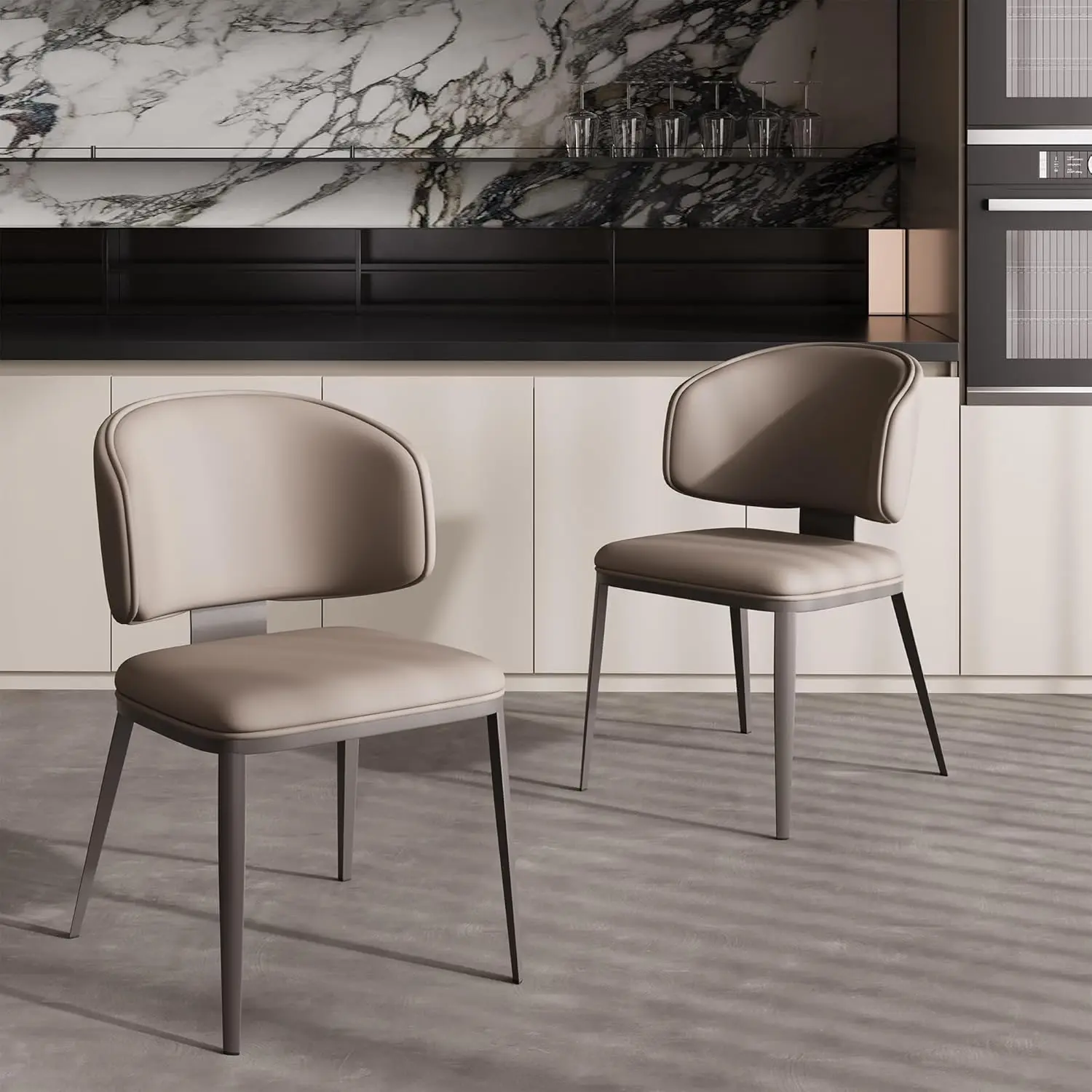 Dining Chairs Set of 2, Faux Leather Dining Chairs, Milk Coffee | Easy Clean Faux Leather,Space Saving, Comfort Wide