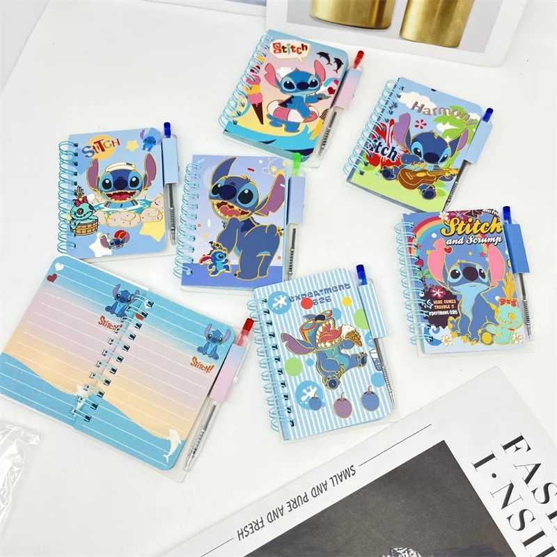 12pcs/lot Kawaii Disney Stitch Memo Pad Sticky Note Cute With Pen Notebook Stationery Label Notepad Post Office School Supplies