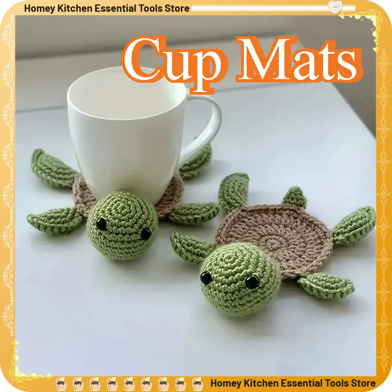 Turtle Coaster Hand Crocheted Cute Turtle Mats Potholder Plate Mat Halloween Party Mug Teacup Pads Knitted Coaster Mat for Home