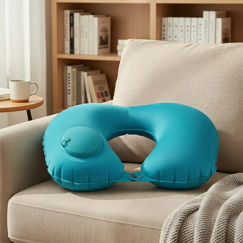 Inflatable Travel Neck Pillow Flocking Self-Filled Foldable 1PC for Camping Car Rides Office Rest
