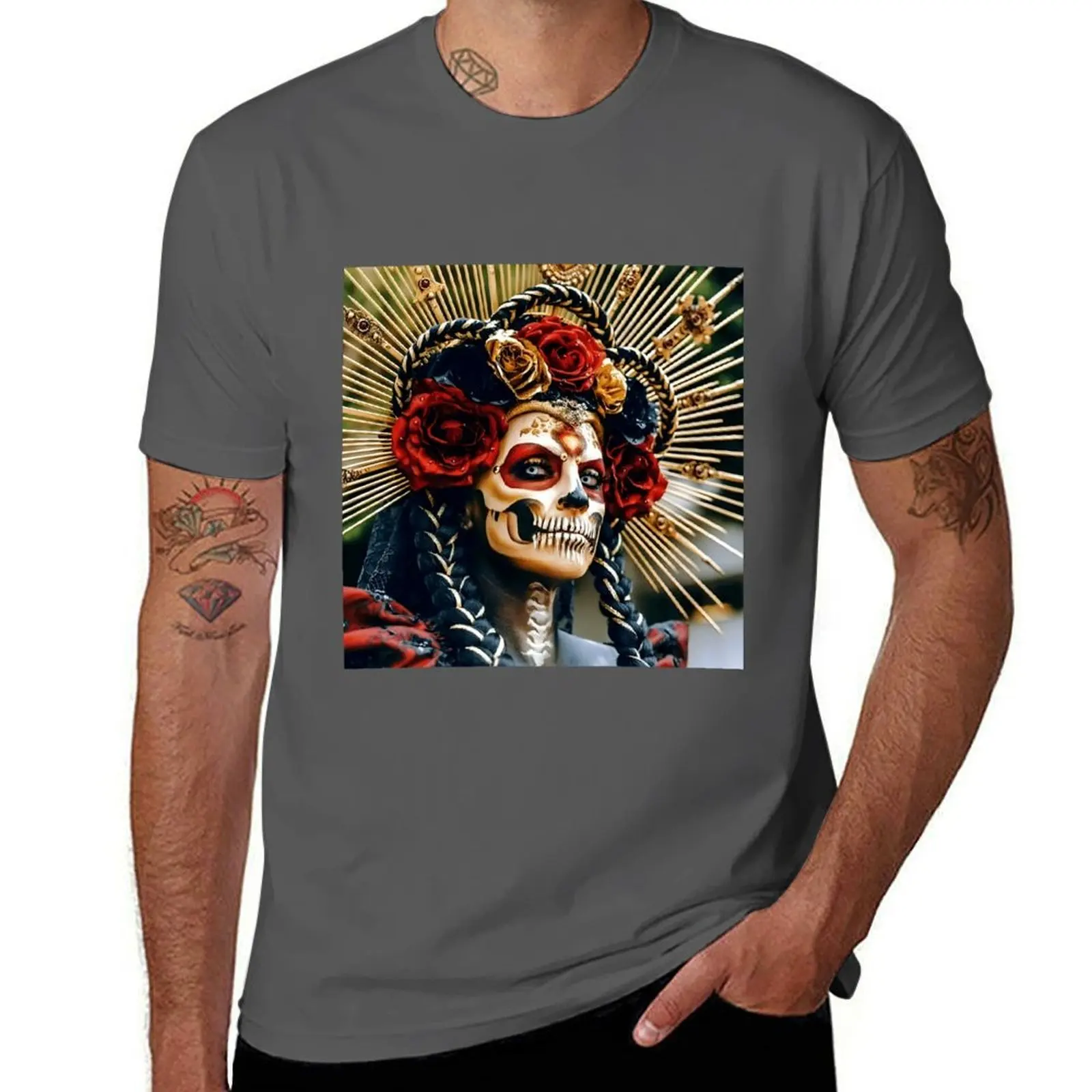 

catrina skull T-Shirt Holiday Party T-Shirt for Men