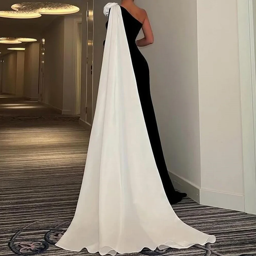 Customized Classic Contrast Color Flowers Floor Length Straight Vestidos De Fiesta Jersey One Shoulder Vestidos Para Mujer