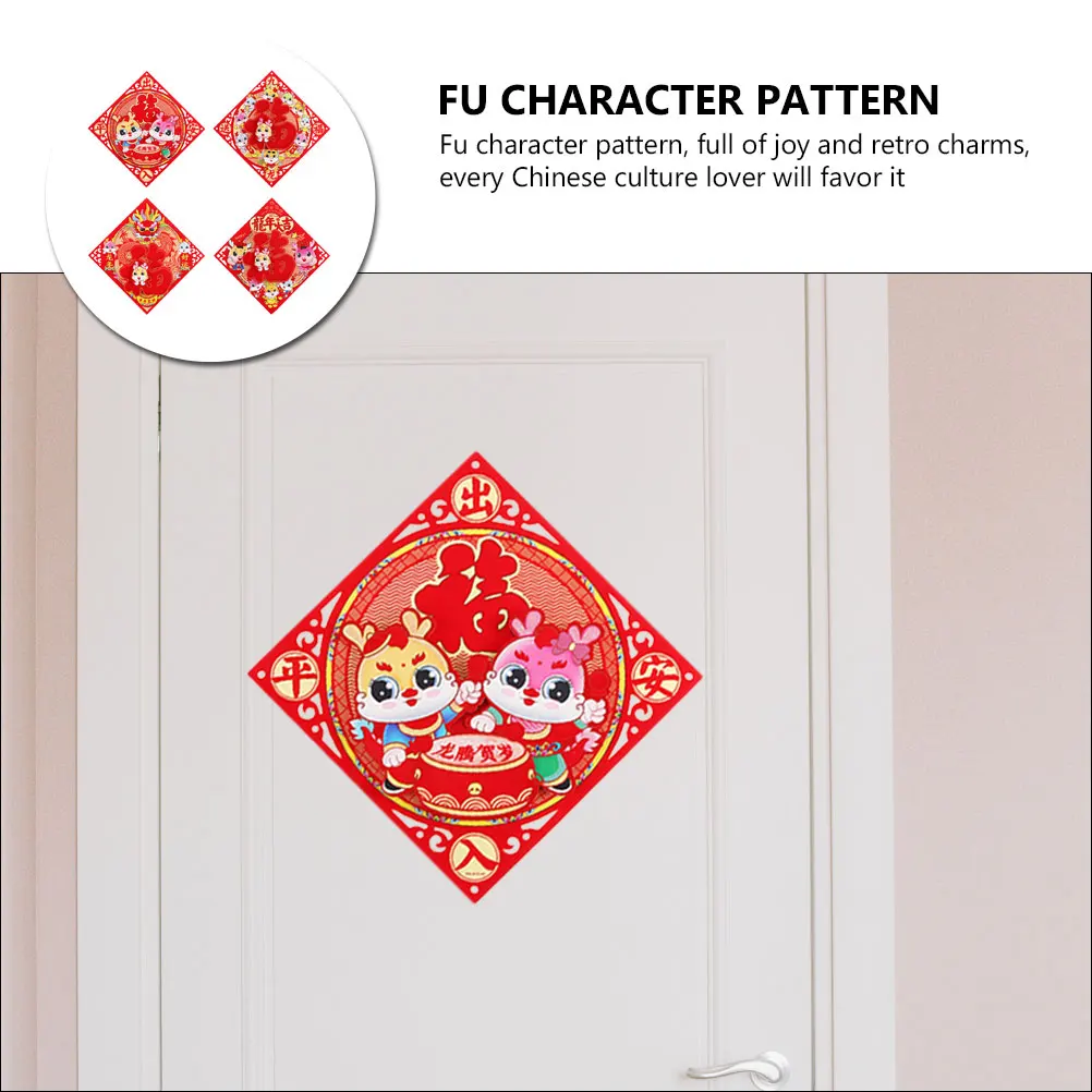 

4Pcs Fu Character Door Stickers Creative Chinese New Year Decoration Spring Festival Door Decals Home Office Party Decor
