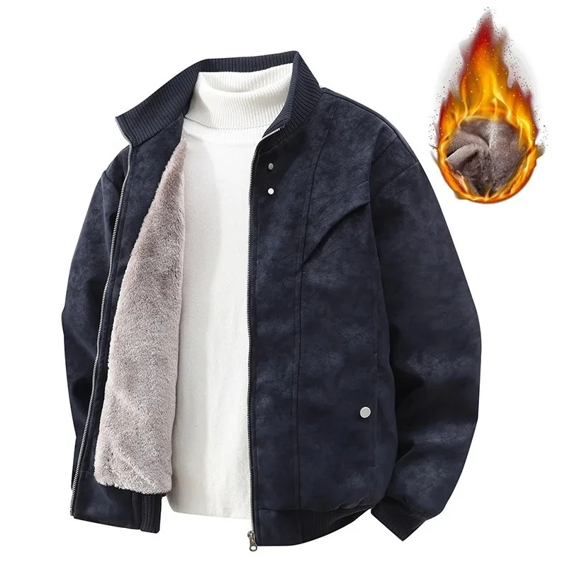 

Thickened Fleece Lined Loose Fit Men's Jacket PU Suede Leather Large Size Winter Coat for Overweight Men Youth Fashion